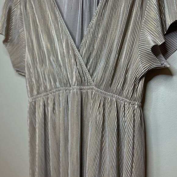 See And Be Seen Gold Micro Pleat Faux Wrap Maxi Dress - Picture 6 of 12
